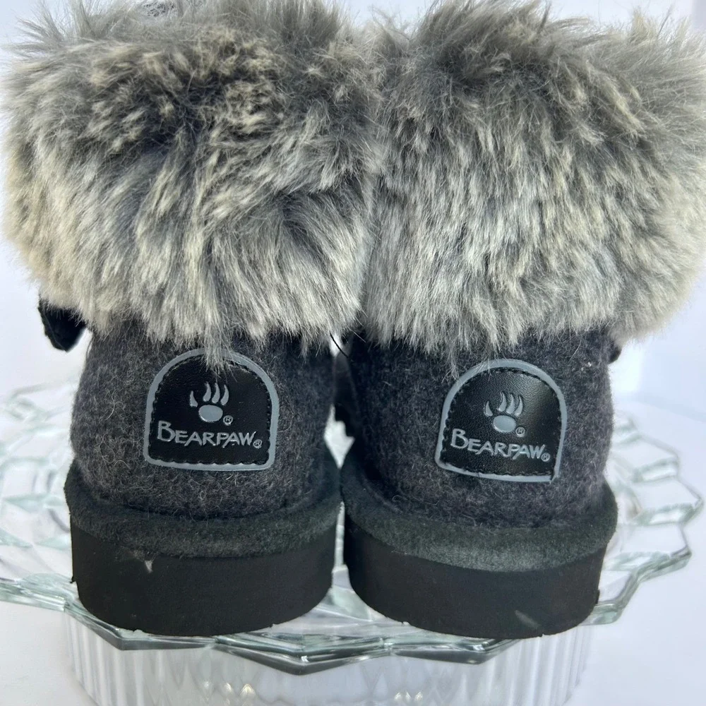BEARPAW Women's Gray Wool Blend‎ Faux Fur Cuff Winter Ankle Boots Size 6